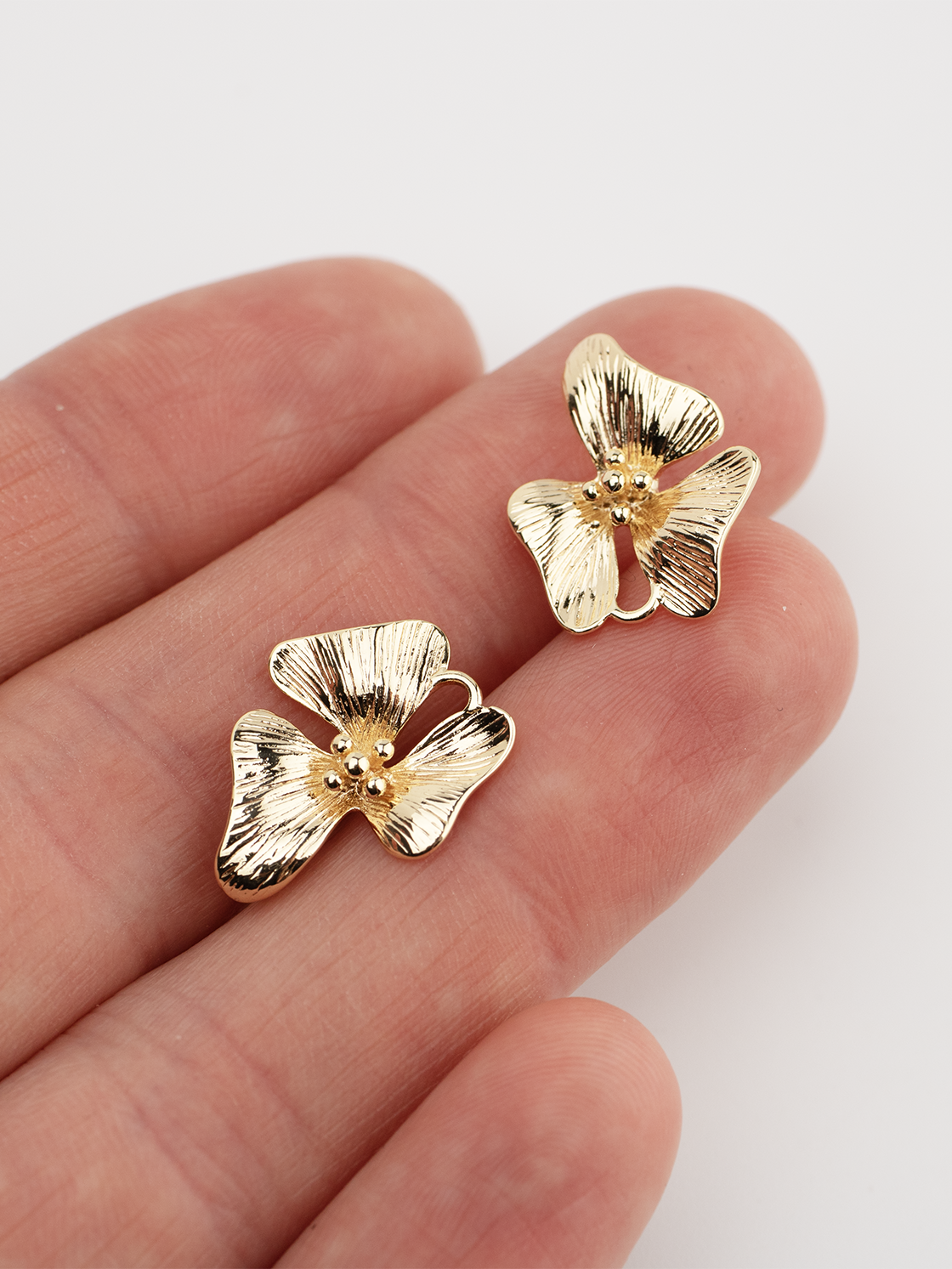 2 x 18K Gold Plated Orchid Connectors Gold Flower Earring Connectors Flower Earring Links Brass Orchid Links (4055)