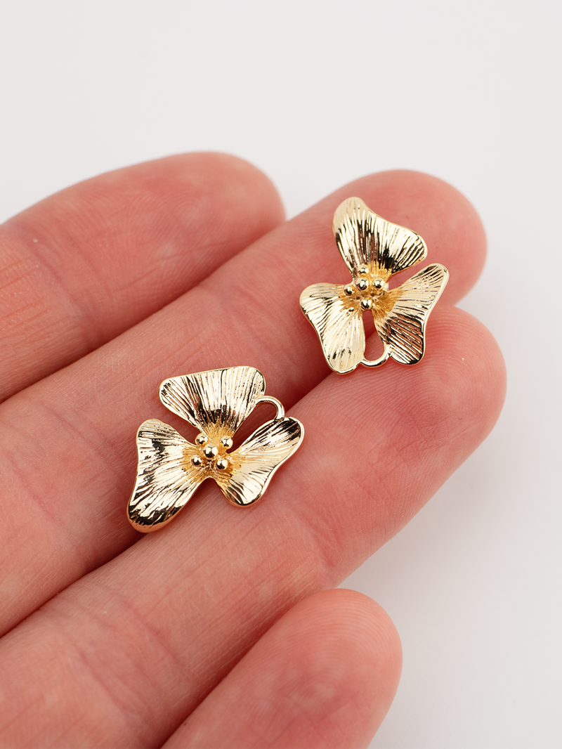 2 x 18K Gold Plated Orchid Connectors Gold Flower Earring Connectors Flower Earring Links Brass Orchid Links (4055)