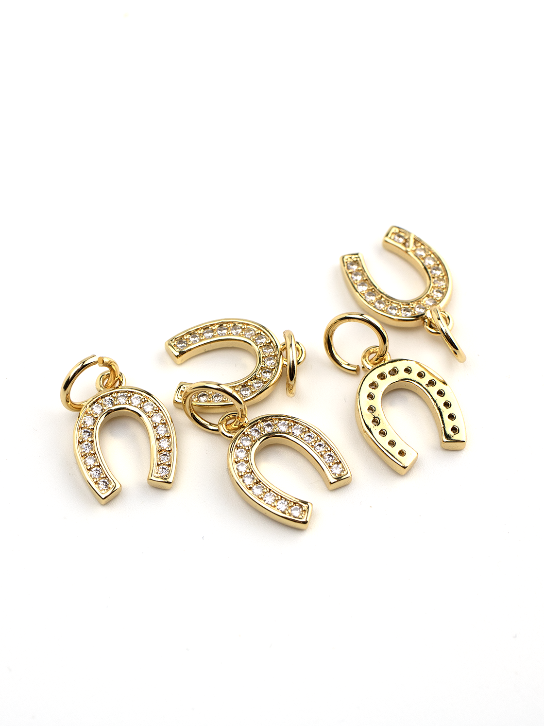 1 x 18K Gold Plated Micro Pave Cubic Zirconia Horse Shoe Charms, 15x11mm (4054)