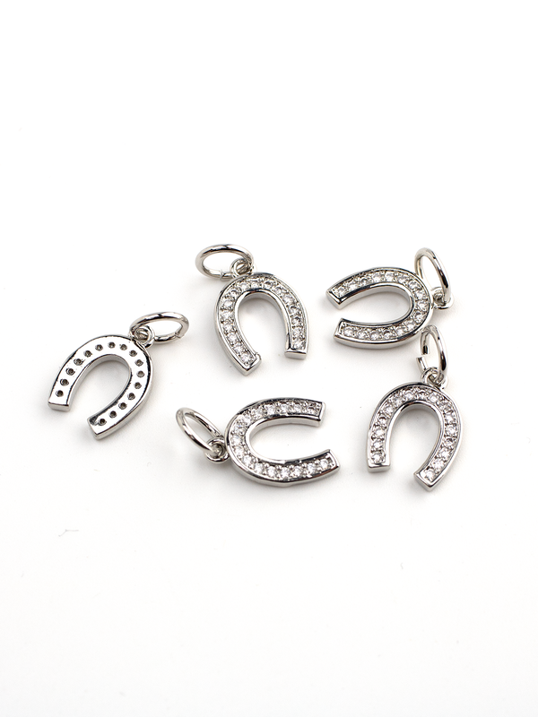 1 x Platinum Micro Pave Cubic Zirconia Horse Shoe Charms, 15x11mm (4054)