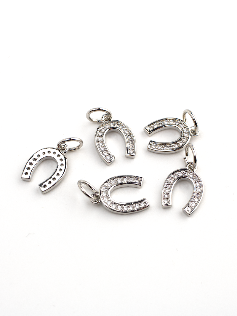 1 x Platinum Micro Pave Cubic Zirconia Horse Shoe Charms, 15x11mm (4054)