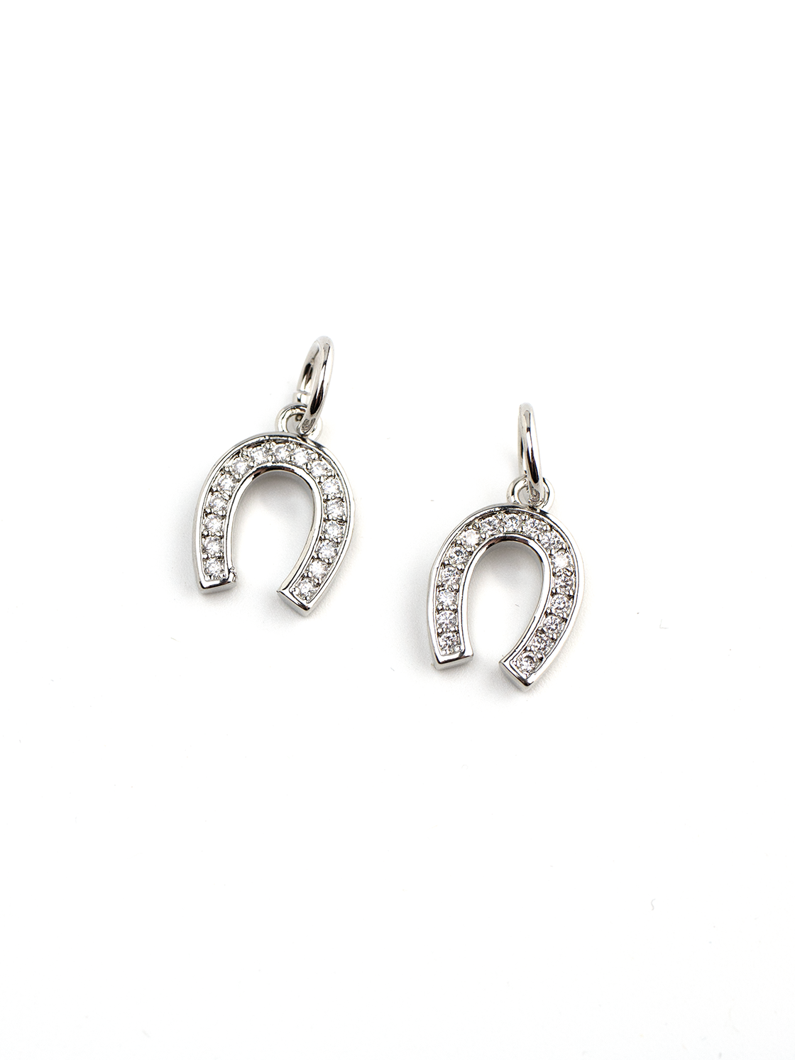 1 x Platinum Micro Pave Cubic Zirconia Horse Shoe Charms, 15x11mm (4054)