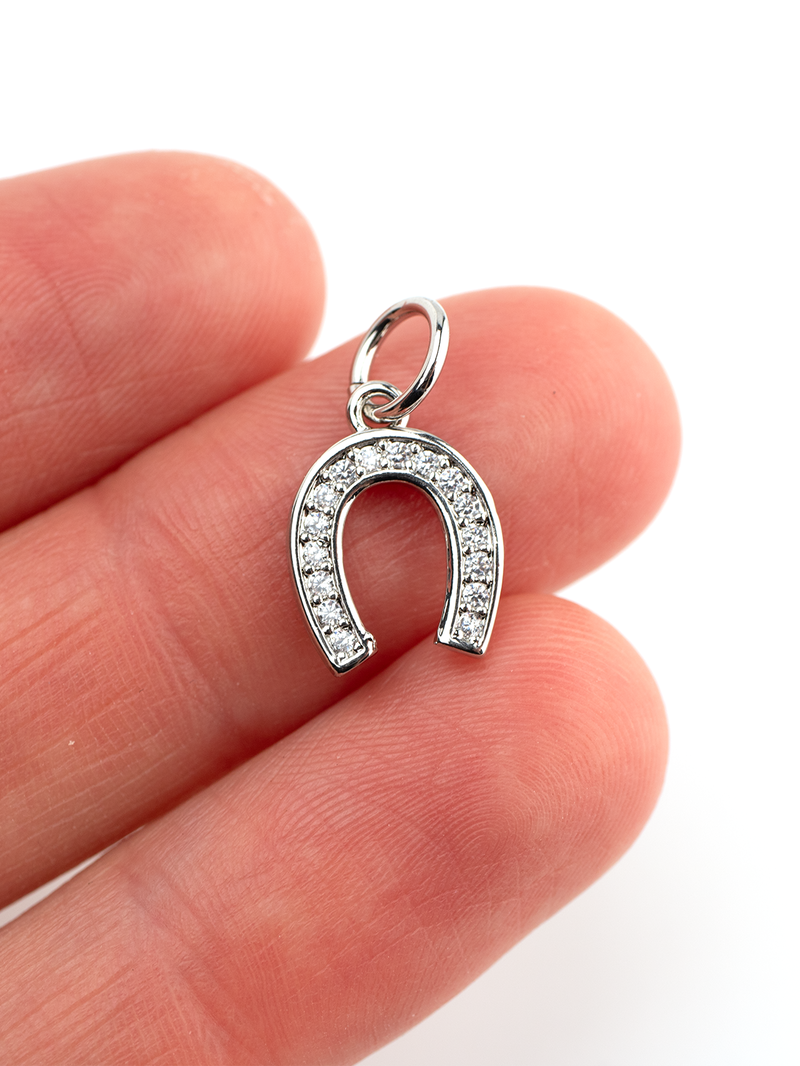 1 x Platinum Micro Pave Cubic Zirconia Horse Shoe Charms, 15x11mm (4054)