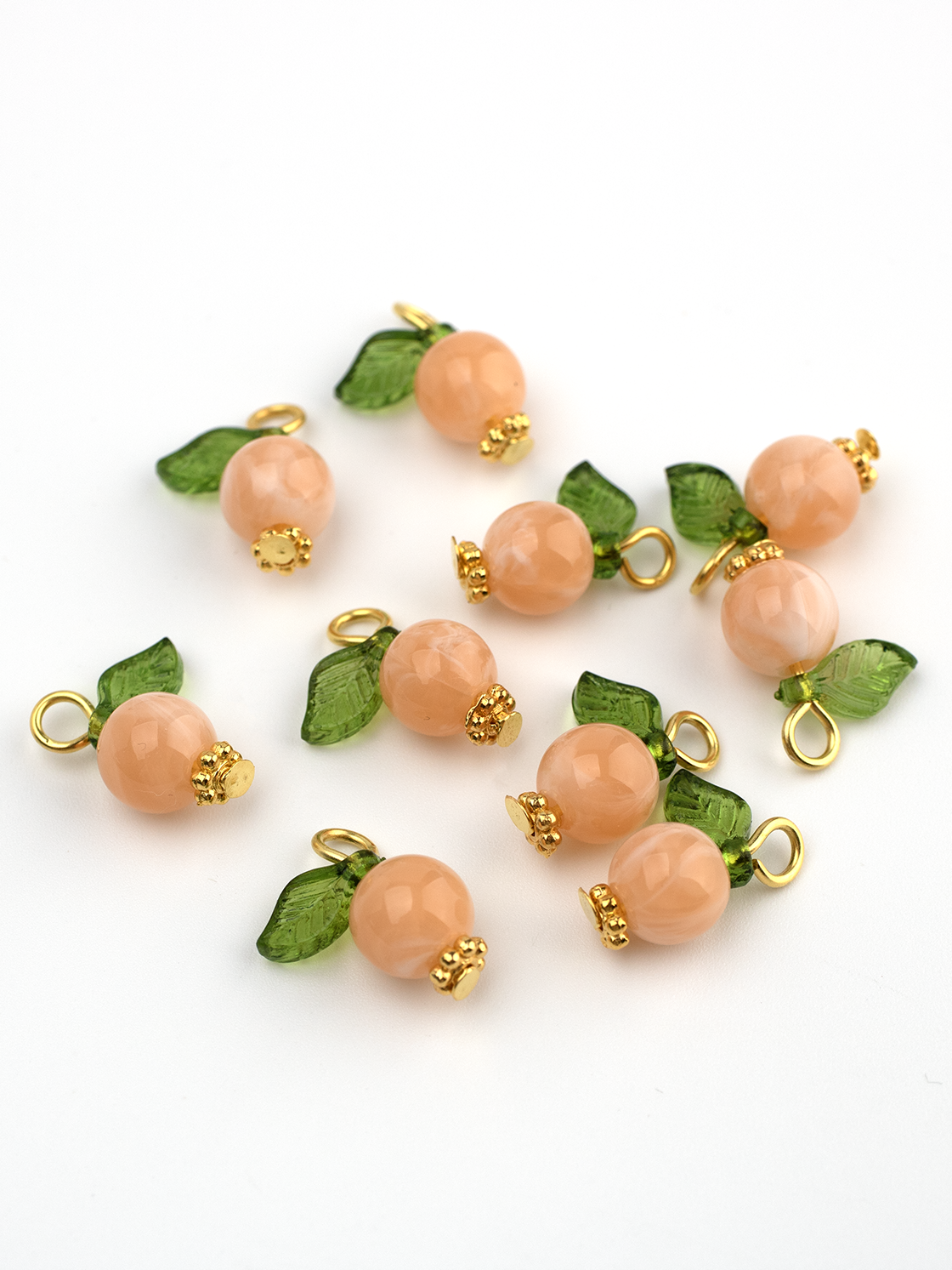 10 x Handmade Peach Charms with Gold Loops, 15x12mm (0043)
