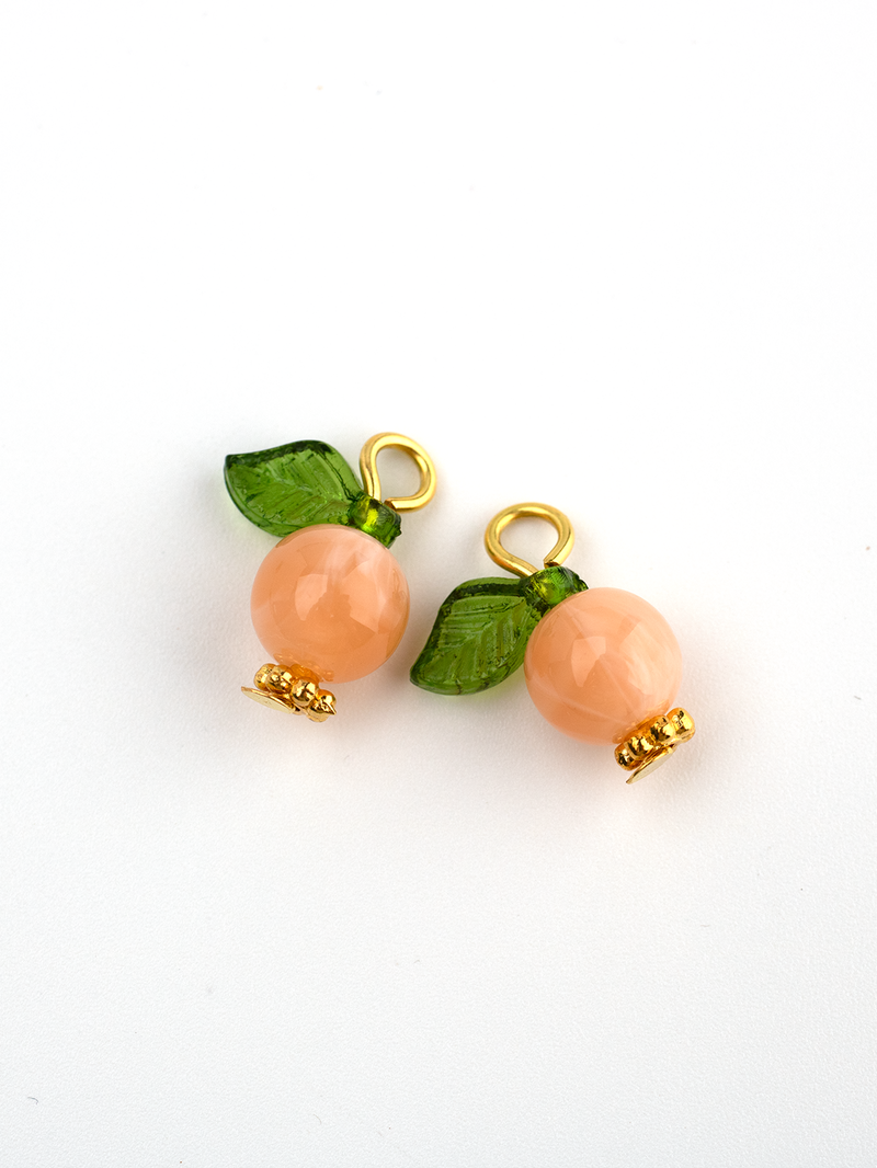 10 x Handmade Peach Charms with Gold Loops, 15x12mm (0043)