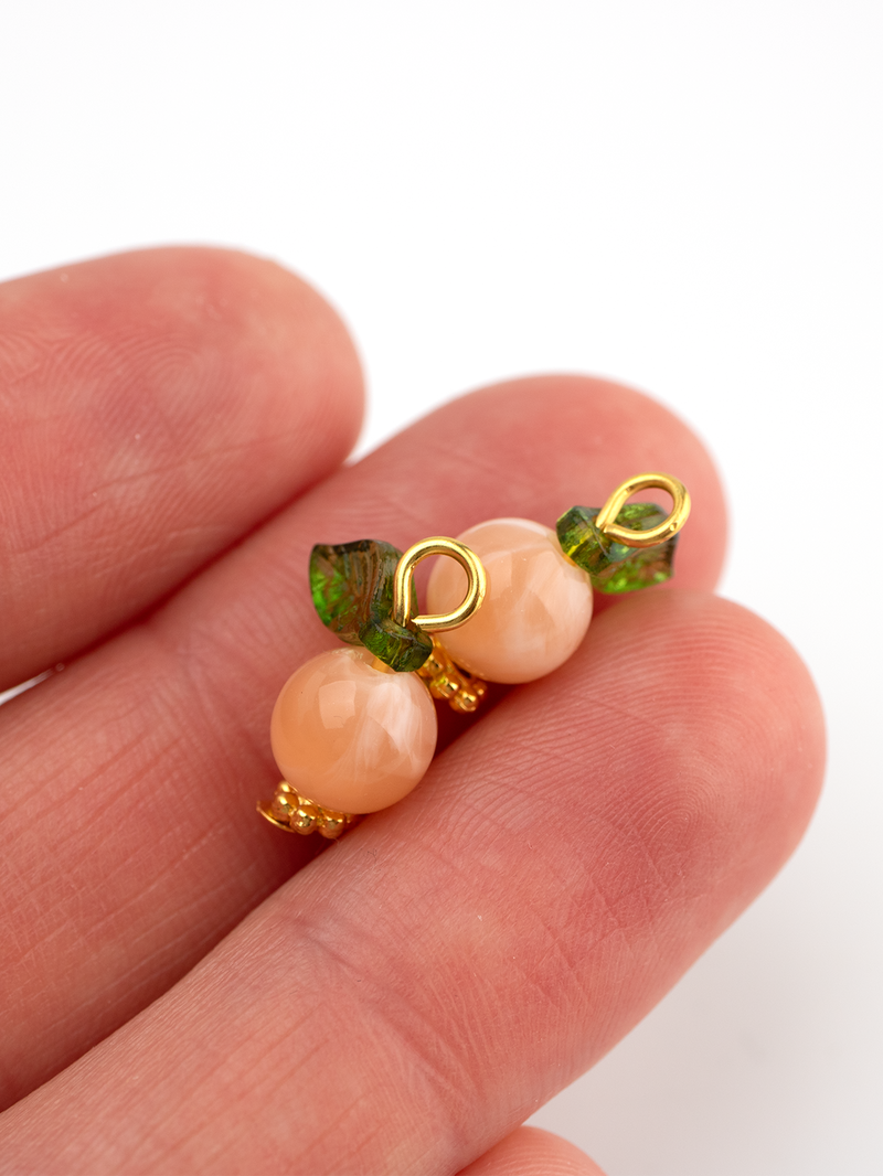 10 x Handmade Peach Charms with Gold Loops, 15x12mm (0043)