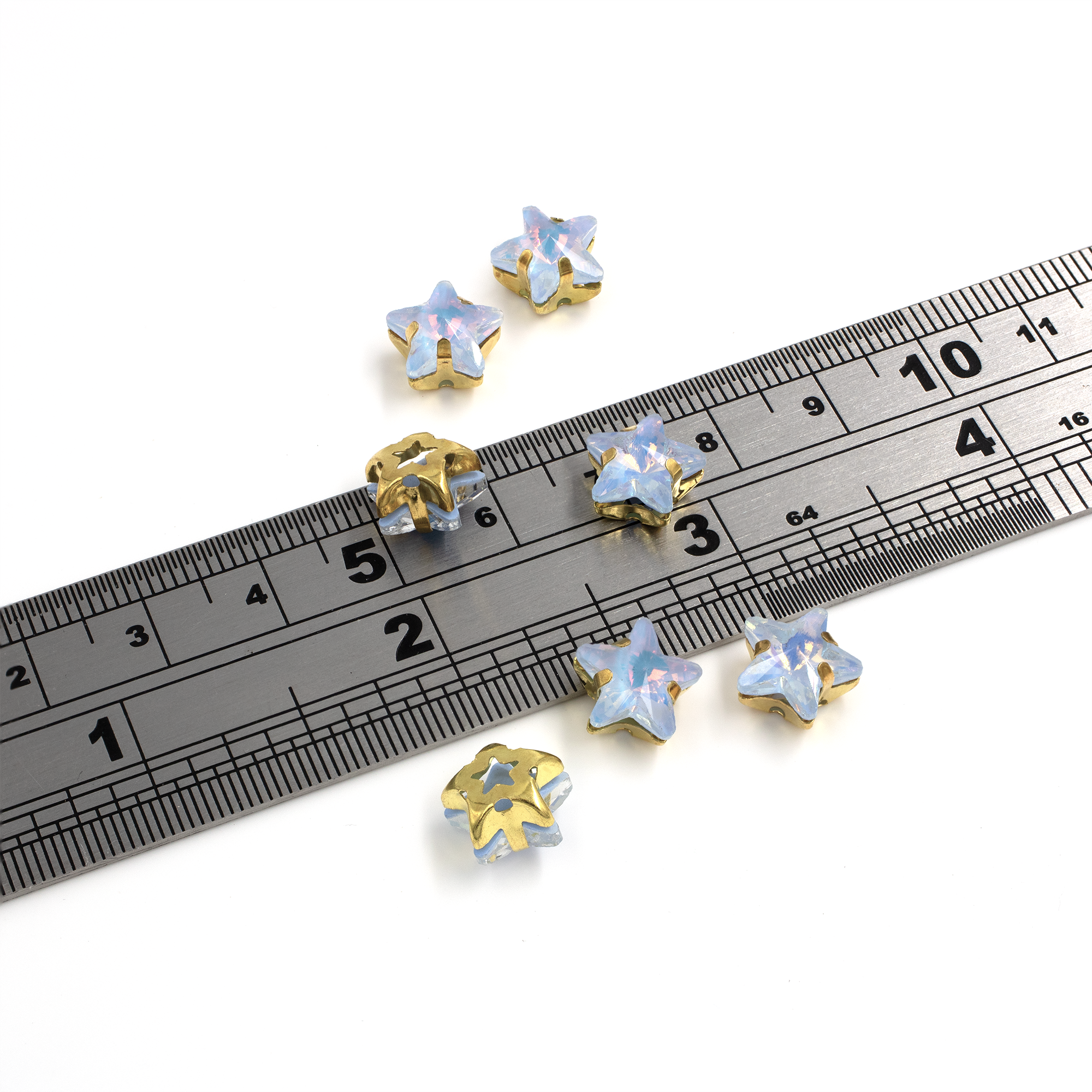 10 x Opalite Glass Star Rhinestone in Gold Sew-on Setting, 10mm