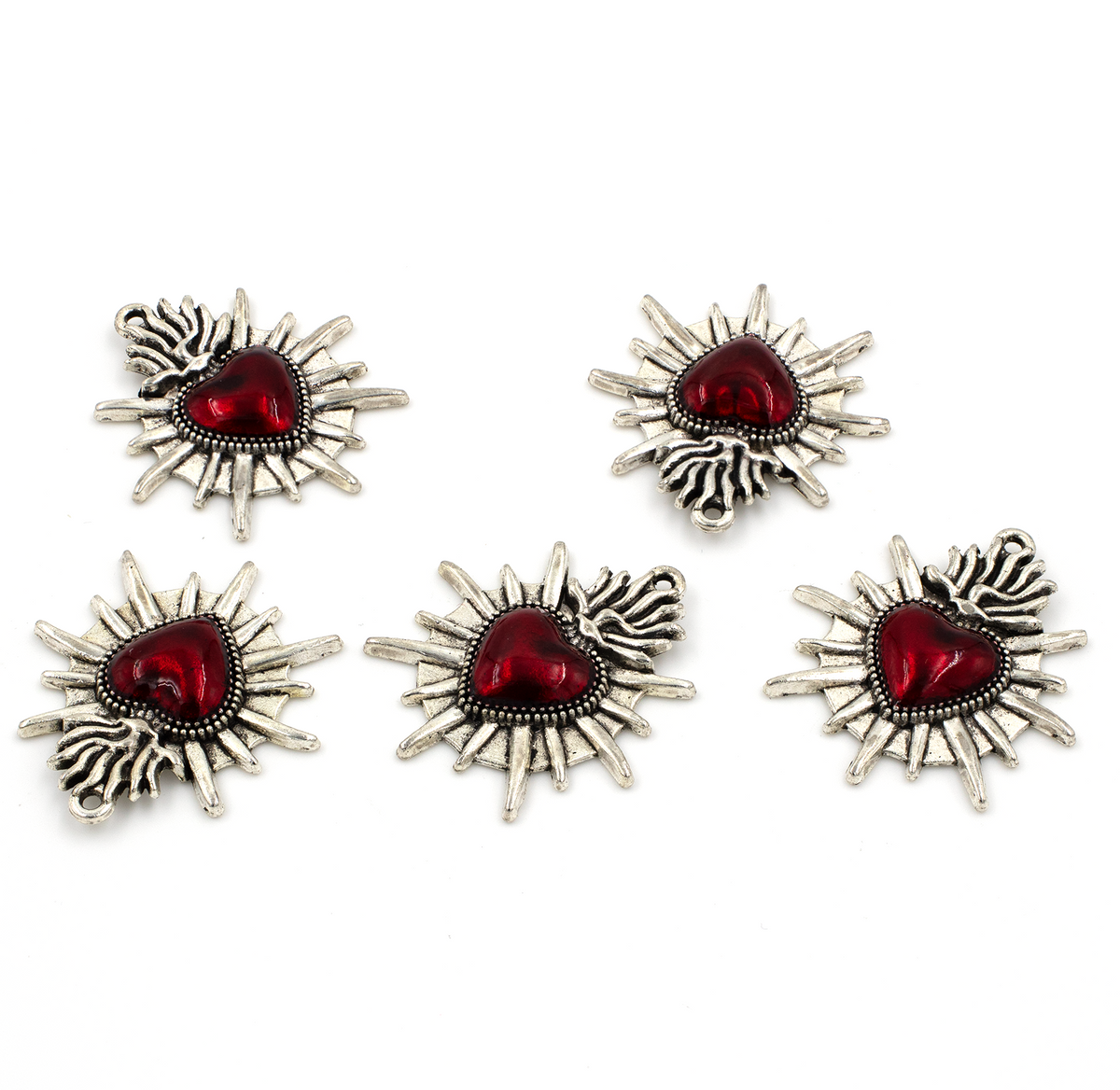 8 x Antique Silver Spiked Sacred Heart Charms, 25x23mm