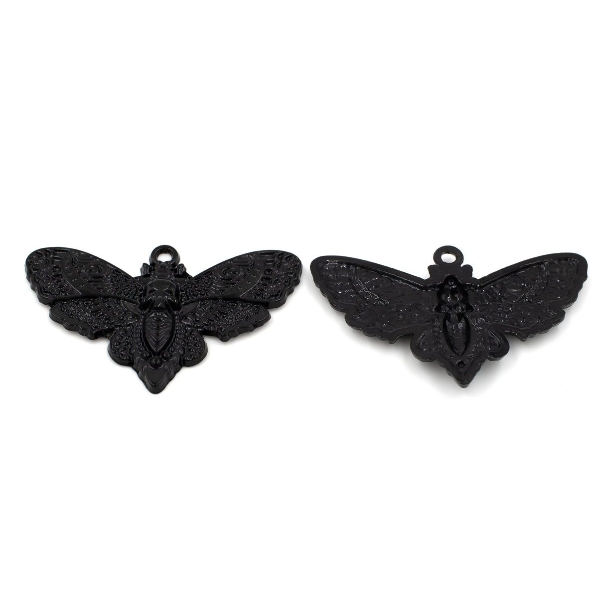 4 x Black Moth Metal Pendants, 43x27mm