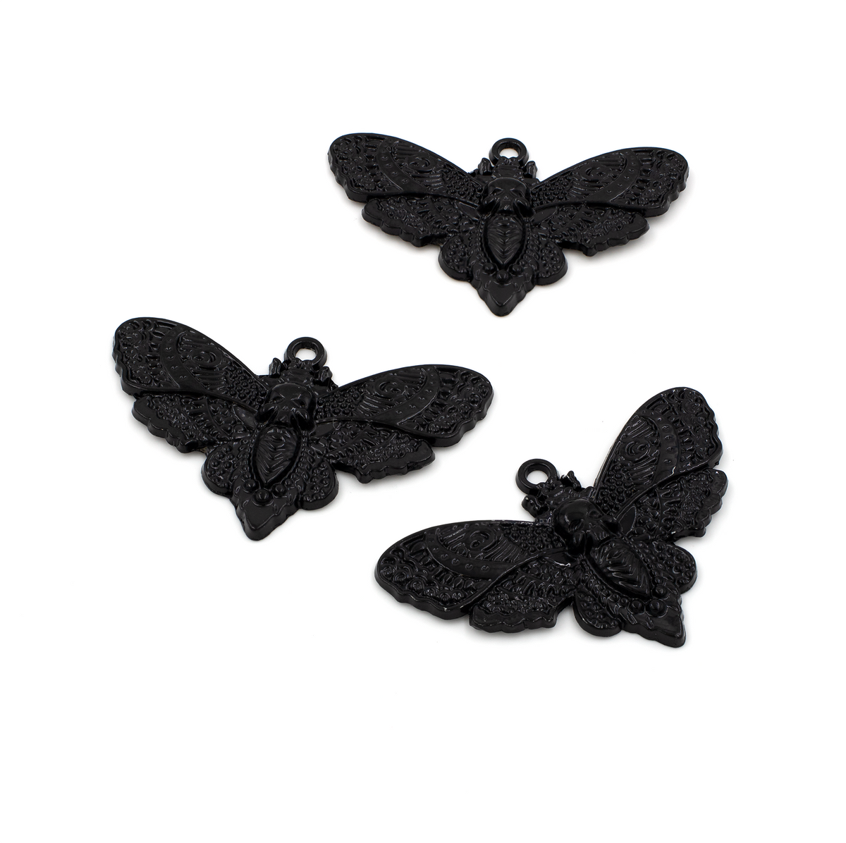 4 x Black Moth Metal Pendants, 43x27mm