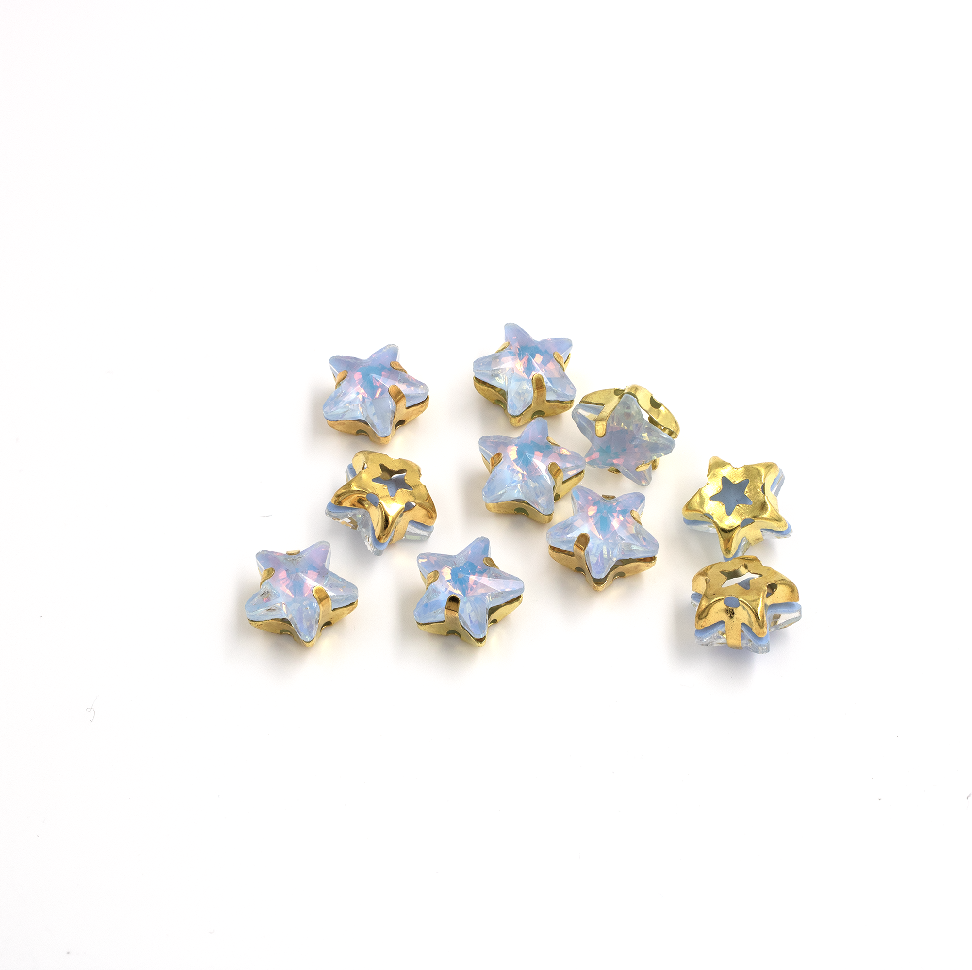 10 x Opalite Glass Star Rhinestone in Gold Sew-on Setting, 10mm