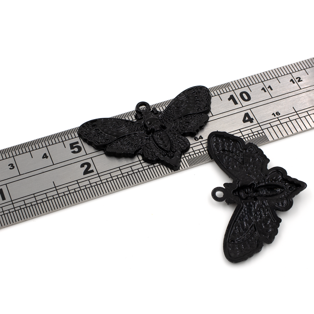 4 x Black Moth Metal Pendants, 43x27mm