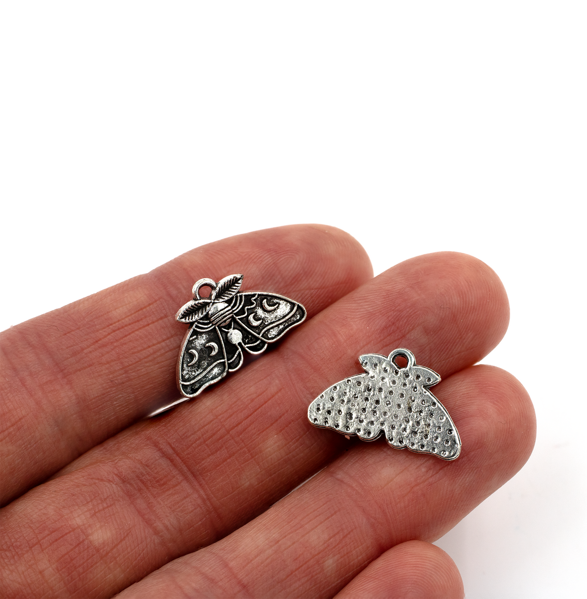 10 x Antique Silver Moth Charms, 12.5x20mm