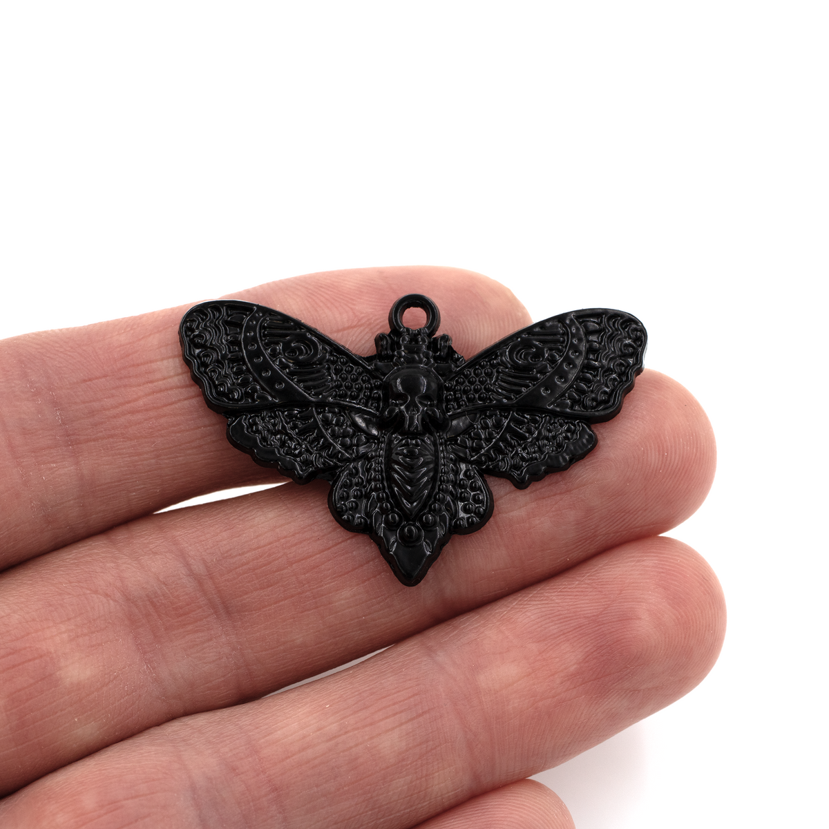 4 x Black Moth Metal Pendants, 43x27mm