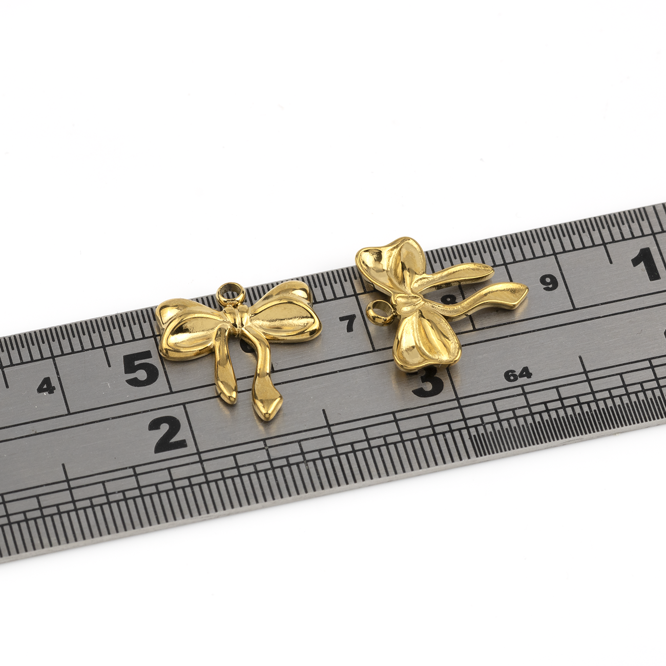 2 x 18K Gold Plated Stainless Steel Bowknot Charms, 17x16mm