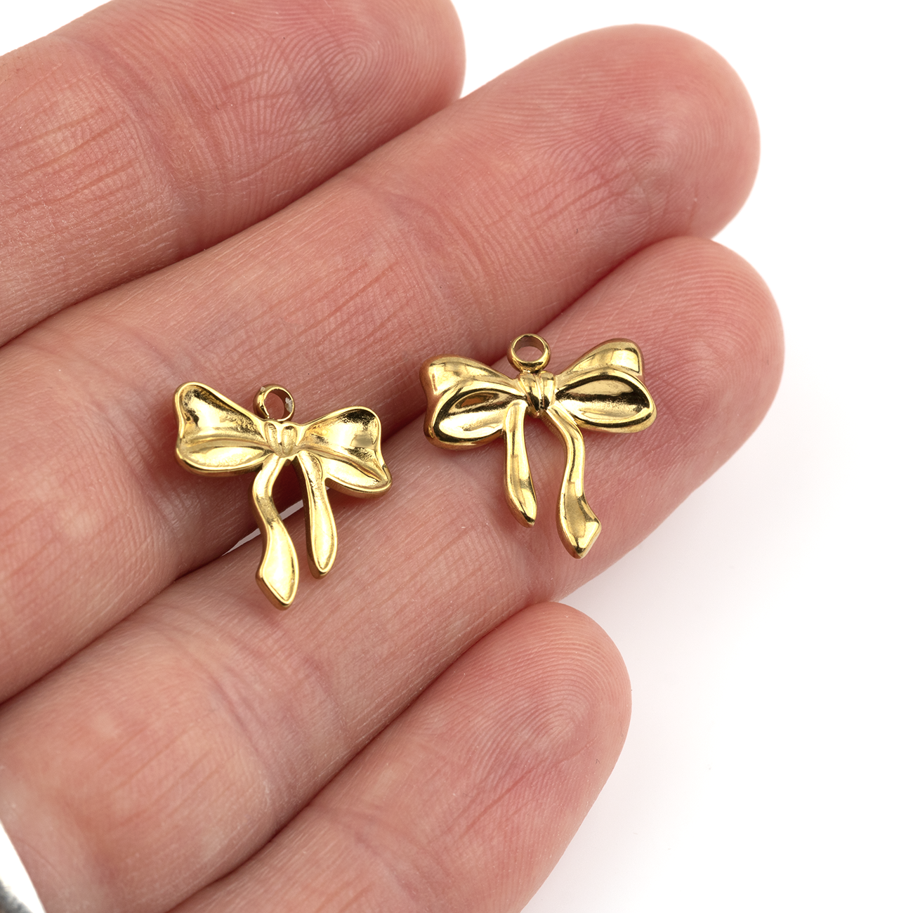 2 x 18K Gold Plated Stainless Steel Bowknot Charms, 17x16mm