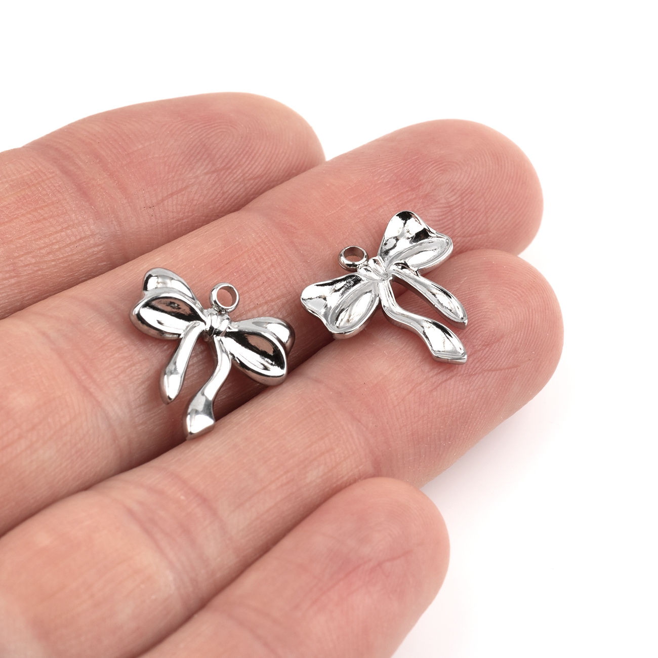 2 x Stainless Steel Bowknot Charms, 17x16mm