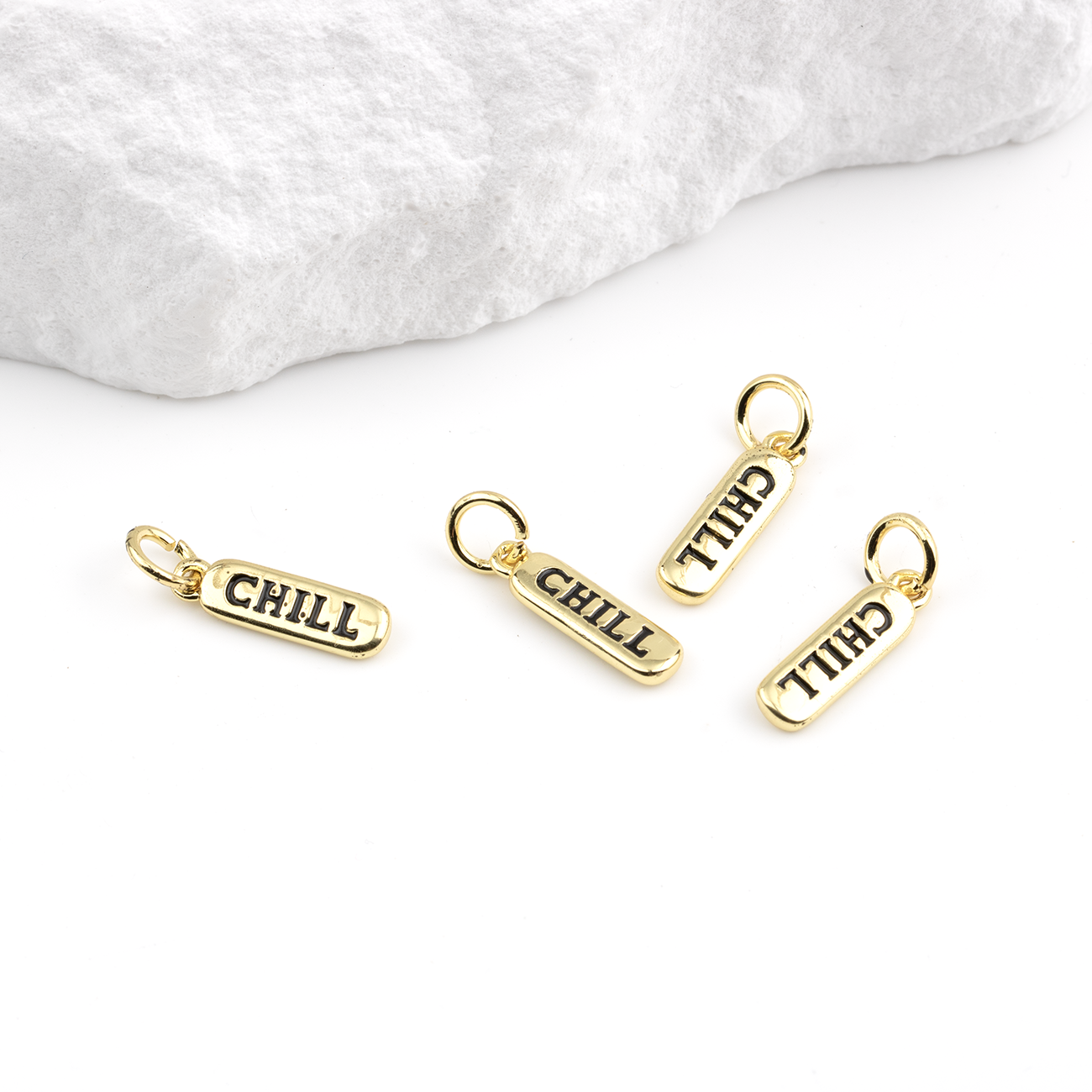 2 x 18K Gold Plated Brass Chill Pill Charms, 14x4mm