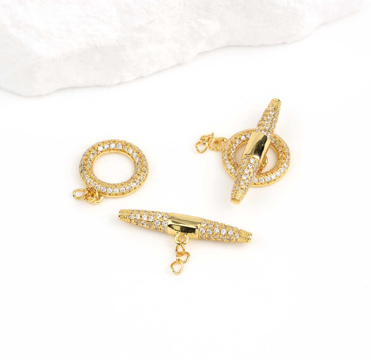 Micro Pave CZ Toggle Clasp in 18K Gold