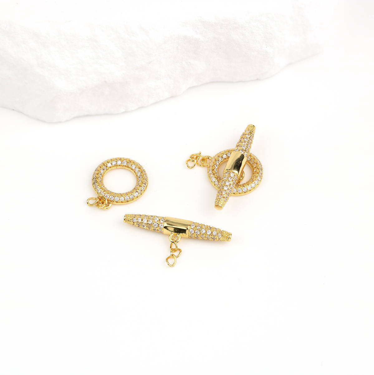 Micro Pave CZ Toggle Clasp in 18K Gold