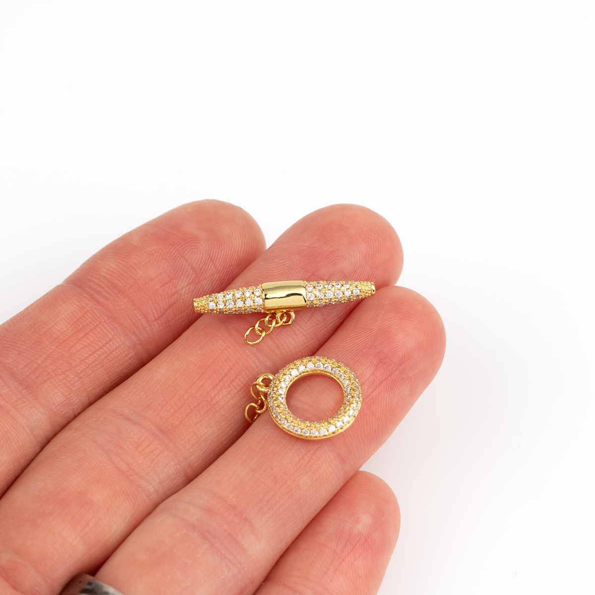 Micro Pave CZ Toggle Clasp in 18K Gold