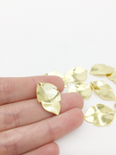 2 x 18K Gold Plated Brass Textured Leaf Pendants, 25x17mm (2709)