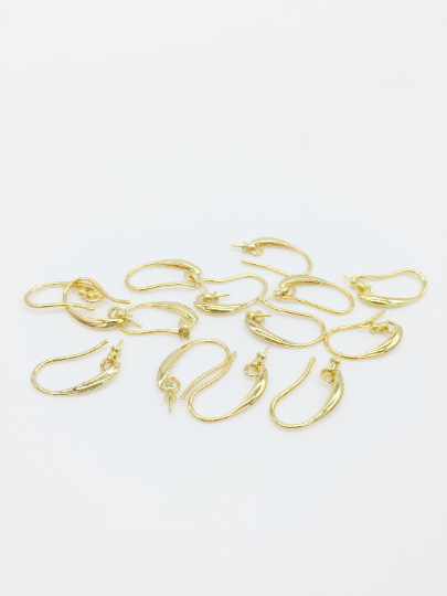 1 pair x 18K Gold Plated Brass Earring Hooks for Half Drilled Beads (1209)
