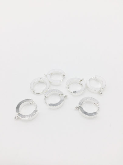 1 pair x Chunky Silver Plated Stainless Steel Huggie Hoop Earring Blanks with Loop, 16x14mm (1403)