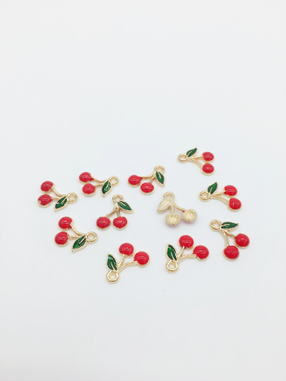 10 x Red Enamel Cherry Charms, 13x11mm (2567)