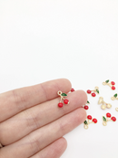 10 x Red Enamel Cherry Charms, 13x11mm (2567)