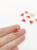 4 x Gold Enamelled Christmas Elf Hat Charms, 16x16mm (2754)