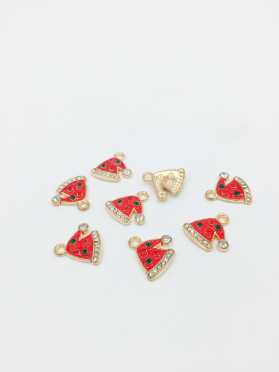 4 x Gold Enamelled Christmas Elf Hat Charms, 16x16mm (2754)
