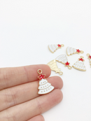 6 x Gold Enamelled Christmas Tree Charms, 23x16mm (2756)