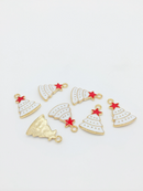 6 x Gold Enamelled Christmas Tree Charms, 23x16mm (2756)