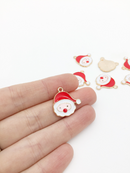 4 x Gold Enamelled Santa Claus Christmas Charms, 20x20mm (2757)