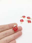 4 x Gold Red Enamel Santa's Mittens Charms, 21x15mm (2758)