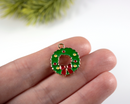 4 x Enamelled Christmas Wreath Charms in Gold, 20x17mm