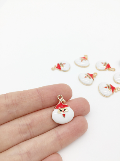 4 x Enamel Coated Metal Santa Claus Charms, 20x17mm (2908)