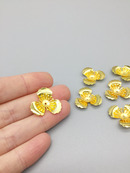 6 x 3 Petal Gold Metal Flower Beads with Stamen for Tiara Making, 22mm