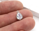 2 x Rhodium Plated Cubic Zirconia Teardrop Charms, 12x7mm (2823)