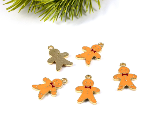 4 x Enamelled Gingerbread Man Charms, Christmas Pendants, 21x15mm (2893)