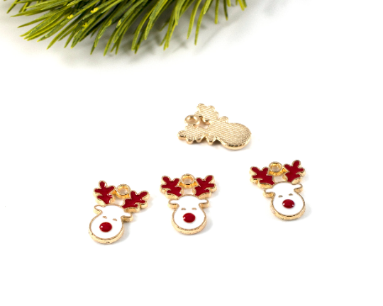 6 x Enamel Coated Reindeer Charms, Christmas Rudolph Charms, 17x12mm (2896)