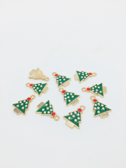 6 x Enamel Christmas Tree Charms, Festive Christmas Pendants, 20x15mm (2903)