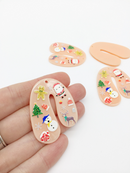 2 x Large Acrylic Arch Shaped Pendants with Christmas Pattern, 45x35mm (2905)