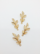 4 x Champagne Gold Textured Leaf Pendants for Headpiece Making, 46x23mm (3097)