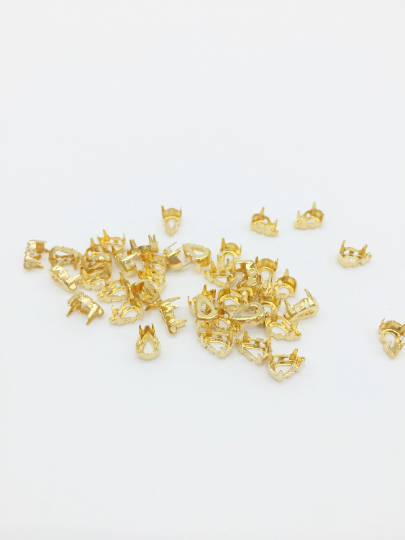 12 x 5x8mm Gold Tone Brass Setting for Pear Cut Stones (3444)