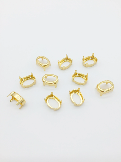 12 x Gold Tone Brass Setting for Oval Cut Stones, 10x14mm (3707)