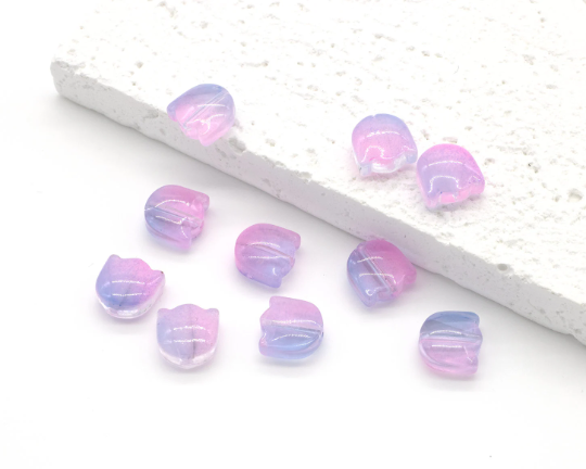 50 x Tulip Shaped Pink and Blue Glass Beads, 9x9mm (3730)