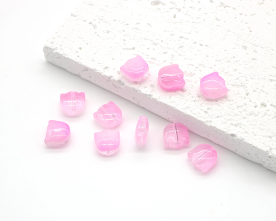 10 x Tulip Shaped Pink Glass Beads, 9x9mm
