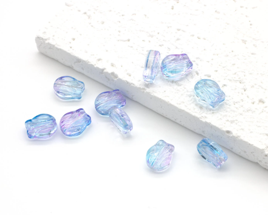 10 x Blue and Pink Ombre Glass Tulip Flower Beads, 10.5x8.5mm (3736)